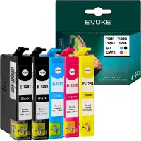 Evoke Set van 5 Epson printer inktcartridges 2x T1281 + T1282 + T1283 + T1284 XL , 2x 12 ml en 340 pagina's zwart , 10 ml en 500 pagina's per kleur , compatibel met T1281 S22 SX125 SX130 SX230 SX235W
