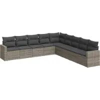 vidaXL 9-delige Loungeset met kussens poly rattan grijs