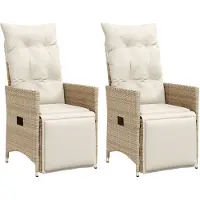 Syfax Tuinstoelen 2 st verstelbaar met kussens poly rattan beige