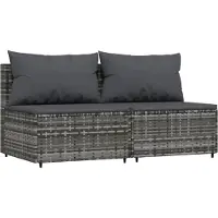 Syfax Tuinmiddenbank met kussens 2 st poly rattan grijs
