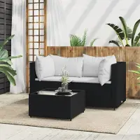 Prolenta Maison Exclusive - 3-delige loungeset voor de tuin met kussens, zwart, van polyrotan