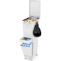 Costway 3-in-1 Afvalbak Wit – 36 x 25 x 84 cm – Met Kantelbak, Lade en Wielen