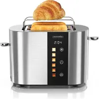 Arendo Toaster LEVEL TOUCH, smalle sleuven voor 2 boterhammen, 800 W, touchscreen met 6 toastinstellingen en timer, broodroosteraccessoire, roestvrijstalen broodrooster, ontdooifunctie, zilver
