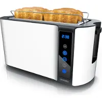 Arendo Langschlitztooster, 1500 W, geschikt voor 4 boterhammen, met touchscreen, display met resterende tijdsaanduiding, 7 bruiningsgraden, broodroosteraccessoire, ontdooifunctie, roestvrij staal, wit