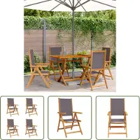 The Living Store Lounge Stoel - Tuinstoelen - Tuinstoelen 4 st verstelbaar hout en stof antracietkleurig - Buitendecoratie - Hout Meubel - Acacia Hout