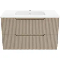 Aurlane Wastafelonderkast Emilien 50cm - Glansbruin - Met 2 Lades - Met Mat Witte Wastafel