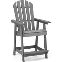 Costway Hoge Adirondack-stoel met voetsteun, armleuningen en als barkruk bruikbaar, weerbestendig, gemaakt van HDPE, grijs