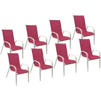 Happy Garden Set van 8 MARBELLA stoelen in roze textilene - wit aluminium