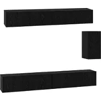 vidaXL Wand TV Kast 3 st Zwart Eiken Bewerkt hout