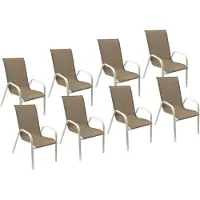 Happy Garden Set van 8 MARBELLA stoelen in taupe textilene - wit aluminium