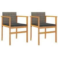 Syfax Tuinstoelen 2 st met kussens poly rattan en massief hout grijs