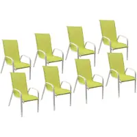 Happy Garden Set van 8 MARBELLA stoelen in groen textilene - wit aluminium