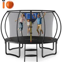 Merach Outdoor Trampoline Ø305 cm – Met Veiligheidsnet & Basketbalring – Krachtige Vering met Elastiek – Voor Kinderen & Volwassenen – Max. 150 kg