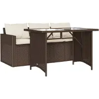 vidaXL 2-delige Tuinset met kussens poly rattan bruin