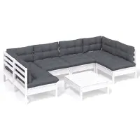 vidaXL 7-delige Loungeset met kussens massief grenenhout wit