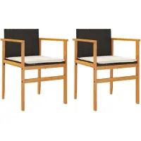 Syfax Tuinstoelen 2 st met kussens poly rattan en massief hout zwart