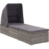 Syfax Ligbed met luifel en kussen poly rattan grijs