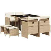 vidaXL 9-delige Tuinset met kussens poly rattan beige