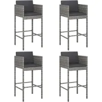 Syfax Barkrukken 4 st met kussens poly rattan grijs
