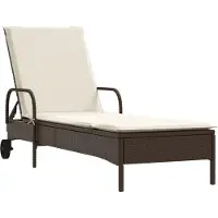 vidaXL Ligbed met wielen en kussen poly rattan bruin