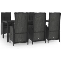 vidaXL 7-delige Tuinset met kussens poly rattan zwart en grijs