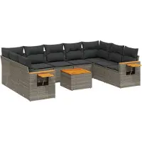 vidaXL 10-delige Loungeset met kussens poly rattan grijs