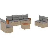 vidaXL 9-delige Loungeset met kussens poly rattan beige