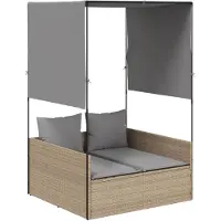 vidaXL Ligbed tweepersoons met dak en gordijn poly rattan beige