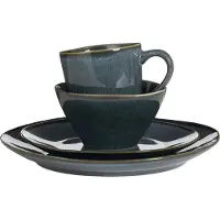 Mica Decorations Racco Serviesset 4 Personen - Set van Steengoed met Borden en Soepkommen - Vaatwasserbestendig en Krasvast Serviesgoed - Mokken Inbegrepen - Donkergrijs