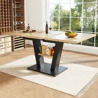 STILVORA uitschuifbare eettafel, keukentafel met verborgen verlengstukken, tafel voor keuken en woonkamer, zwart + natuurhout