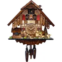 Engstler - 48712_MT - Koekoeksklok - 1-daags kettinguurwerk - Notenhout - met muziek met dansend paar - 35 cm
