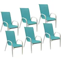 Happy Garden Set van 6 MARBELLA stoelen in blauw textilene - wit aluminium
