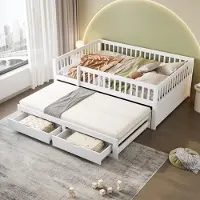 STILVORA slaapbank kinderbed 140x200 met 2 lades, uitschuifbaar dagbed voor tieners zonder matras en lattenbodem, bed met opbergruimte, geschikt als logeerbed voor volwassenen, wit