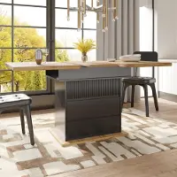 Flieks Uittrekbare eettafel met kast en lades, uitschuifbare rechthoekige tafel, keukentafel 110-140x80x75 cm, in houtkleur en zwart
