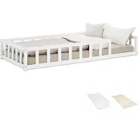 Homestyle4u Kinderbed 90x200 cm - Vloerbed met valbeveiliging en matras - Wit