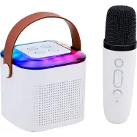 Sans marque Draadloze Karaoke Speaker Mini - Bluetooth Muziekbox met Microfoon en RGB Lichtshow - Party Speaker met 9 Geluidseffecten - Compact en Lichtgewicht - Wit