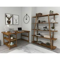 AEA Stilvoller Dunkelbrauner Schreibtisch Designer Holz Bücherregal 2tlg