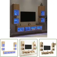 The Living Store Tv-meubel - Tv-kast - 8-delige Tv-wandmeubelset met LED bewerkt hout sonoma eiken - Wandmontage - Houten Kast - Bruine Kast