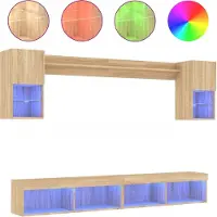 Syfax 6-delige Tv-wandmeubelset met LED bewerkt hout sonoma eiken