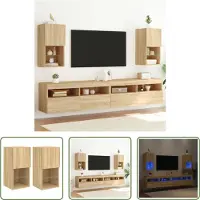 The Living Store Houten Tv Kast - Tv Meubel - Tv-meubelen 2 st LED-verlichting 30,5x30x60 cm sonoma eiken - Led Tv Meubel - Sonoma Eiken - Salontafel