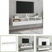 The Living Store Wandmontage - Tv Meubel - Tv-wandmeubels 2 st 80x30x30 cm bewerkt hout wit - Tv Kast - Opbergruimte - Houten Tv Stand