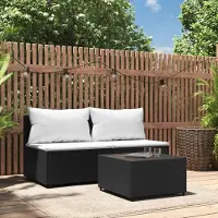 Prolenta Maison Exclusive - 3-delige loungeset voor de tuin met kussens, zwart, van polyrotan
