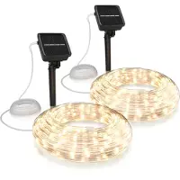 Bearware 2x LED-lichtketting, zonne-energie, 10 meter, warm wit licht, geschikt voor binnen- en buitengebruik, zonnepaneel met batterij, 100 LED's, IP44