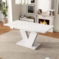 Flieks Eettafel. Rechthoekige, uitschuifbare keukentafel met V-vormige poten. Uitschuifbare tafel voor 4-8 personen, afmetingen 120-160x80x75.5 cm, wit