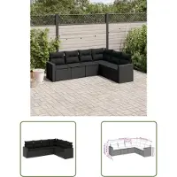 The Living Store Tuinset - Loungeset - 6-delige Loungeset met kussens poly rattan zwart - Loungemeubelen - Buitendecoratie - Patioset