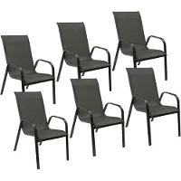 Happy Garden Set van 6 MARBELLA grijs textilene stoelen - antracietgrijs aluminium