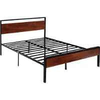 Vevor Queen Size Metalen Platform Bedframe met Retro Bruin Houten Hoofdeinde en Voeteinde