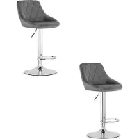 Leobert Set van 2 Barkrukken AREX - Velvet Grijs, Chromen Basis, Rugleuning, Modern Design, Hoogte Verstelbaar, 360° Draaibaar, Max. 120 kg