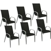 Happy Garden Set van 6 MARBELLA stoelen in zwart textilene - grijs aluminium