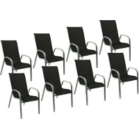 Happy Garden Set van 8 MARBELLA stoelen in zwart textilene - grijs aluminium